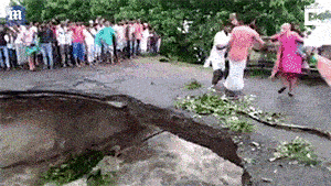 洪水中过桥要小心，发生于印 度，都被冲走了~